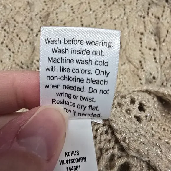 Women's Lauren Conrad Tan & Metallic Open Knit Cropped Sweater | Size Large - Picture 10 of 10